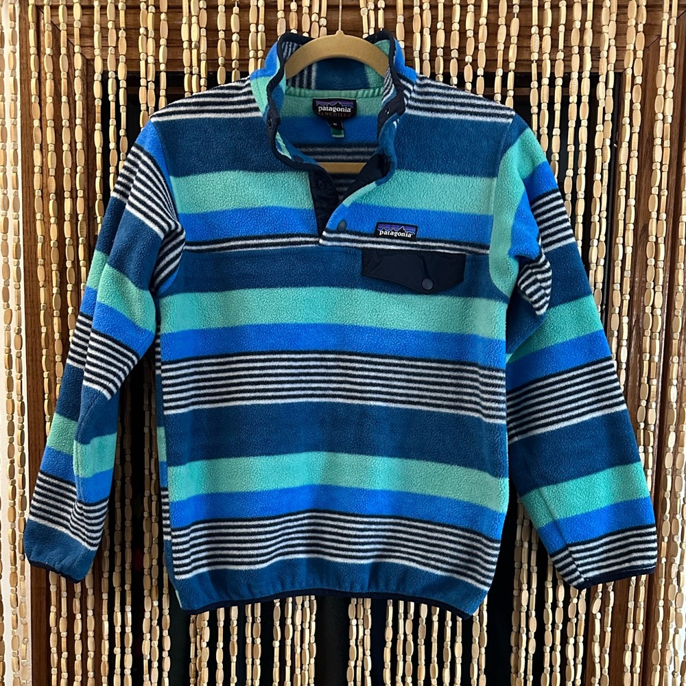 Patagonia Blue & Teal Striped Pullover Fleece